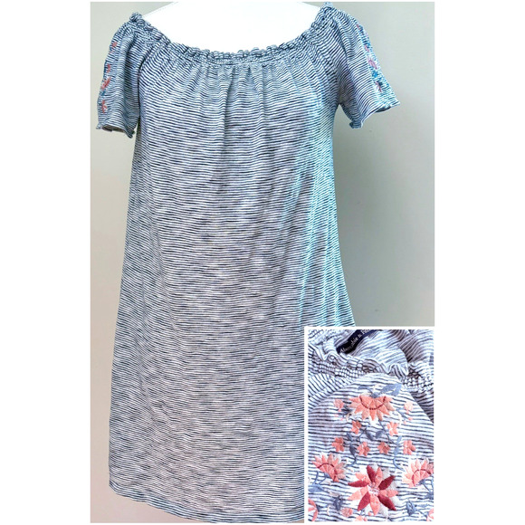 ABERCROMBIE & FITCH Sz XS Off the Shoulder Floral Embroidered Cotton Mini Dress - Picture 1 of 11